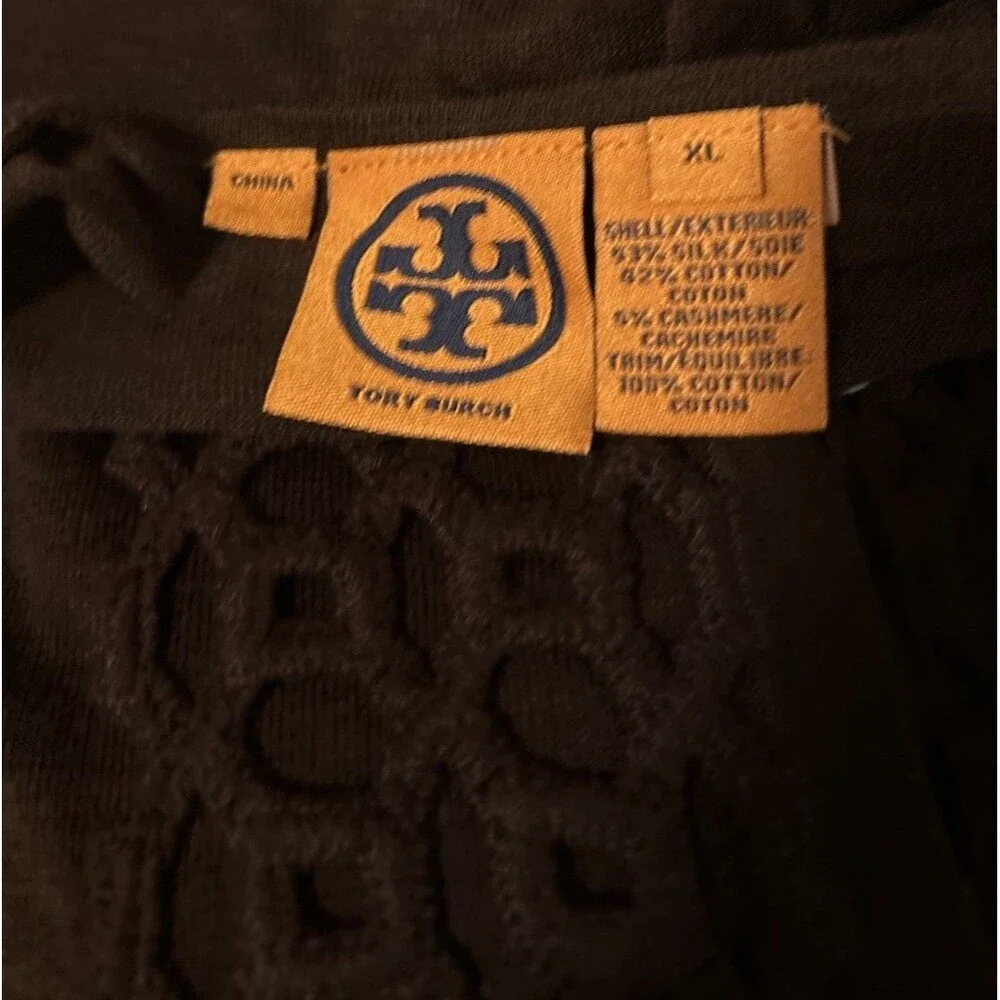 Tory Burch Cardigan Sheer Women’s Brown Silk Cashmere Blend Crochet Panel XL